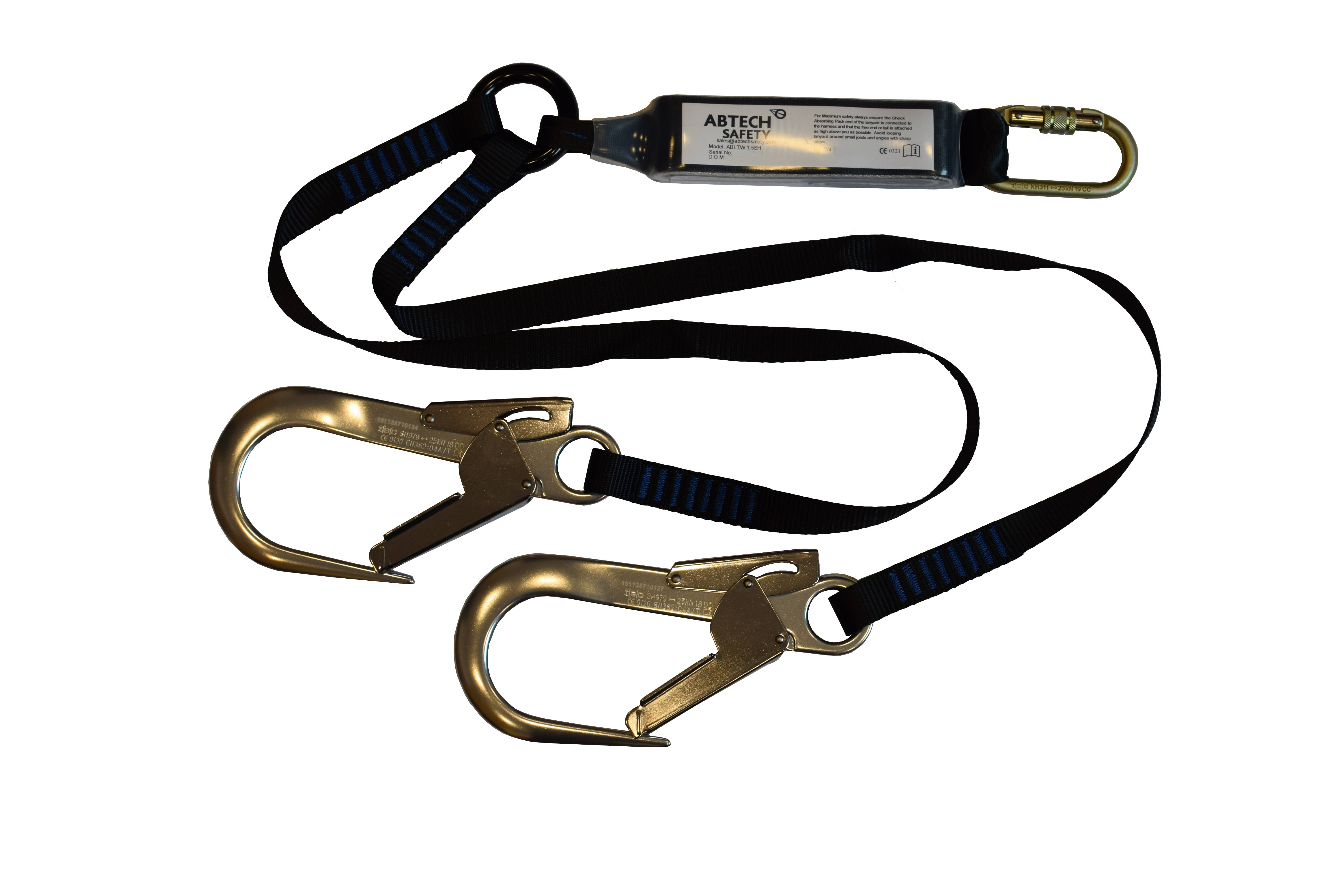 Abtech Safety ABLTW1.5SH | 1.5m Twin Fall Arrest Lanyard | Shock Absorbing EN355 Protection